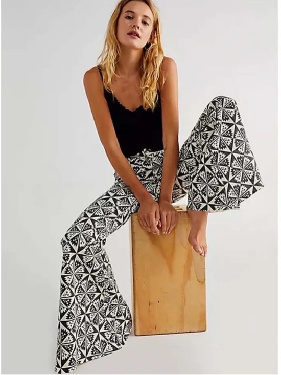 Free People Pants - Free People Just Float On Printed Bell Bottom Jeans NWT Retro Flare 27